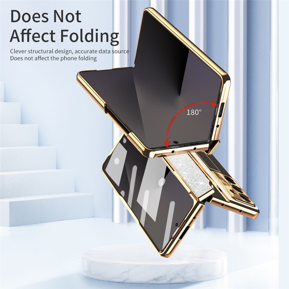 For Samsung Galaxy Z Fold7 5G Case with Kickstand Hinge Protection Rhinestone Glitter PC Phone Cover - Silver