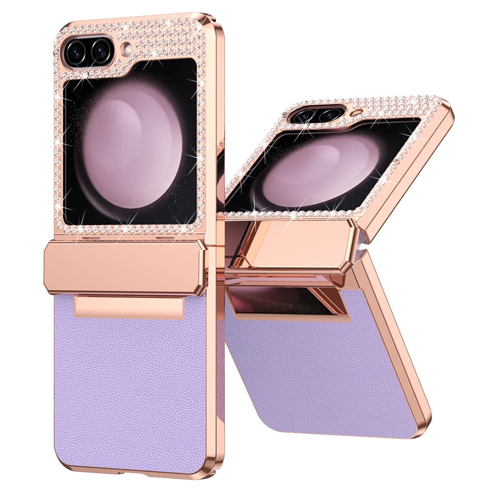 For Samsung Galaxy Z Flip7 FE 5G / Flip6 5G Case Rhinestone Decoration Electroplating PU Leather + PC Phone Cover - Purple