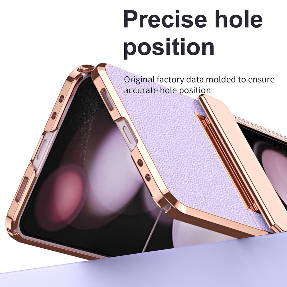 For Samsung Galaxy Z Flip7 FE 5G  /  Flip6 5G Case Rhinestone Decoration Electroplating PU Leather + PC Phone Cover - Gold