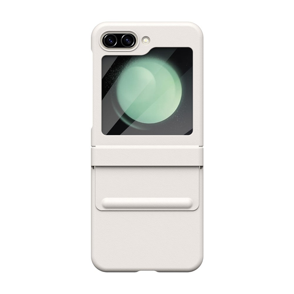 For Samsung Galaxy Z Flip7 FE 5G / Flip6 5G Case Hinge Leather + PC Phone Cover with Tempered Glass Film - White