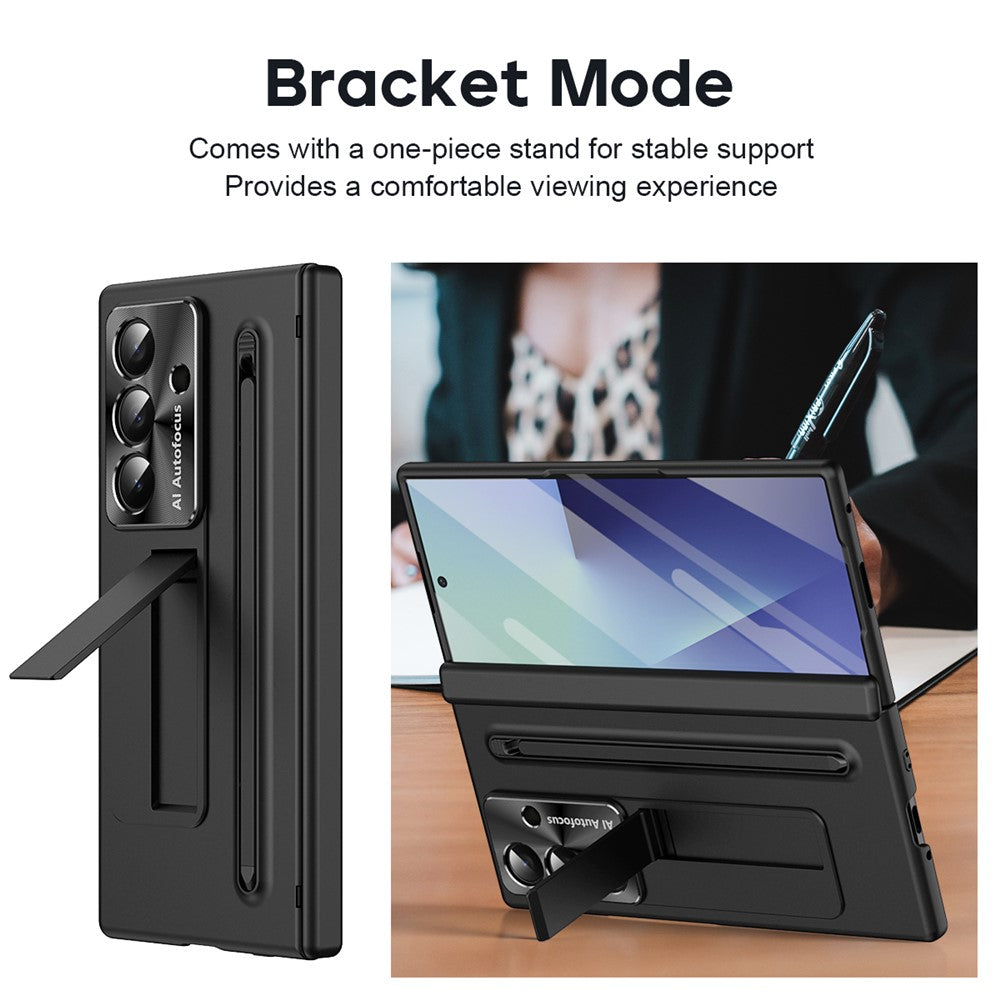 For Samsung Galaxy Z Fold7 5G Case PC Cell Phone Cover with Kickstand and Stylus Pen - Black