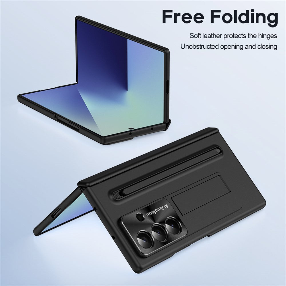 For Samsung Galaxy Z Fold7 5G Case PC Cell Phone Cover with Kickstand and Stylus Pen - Black