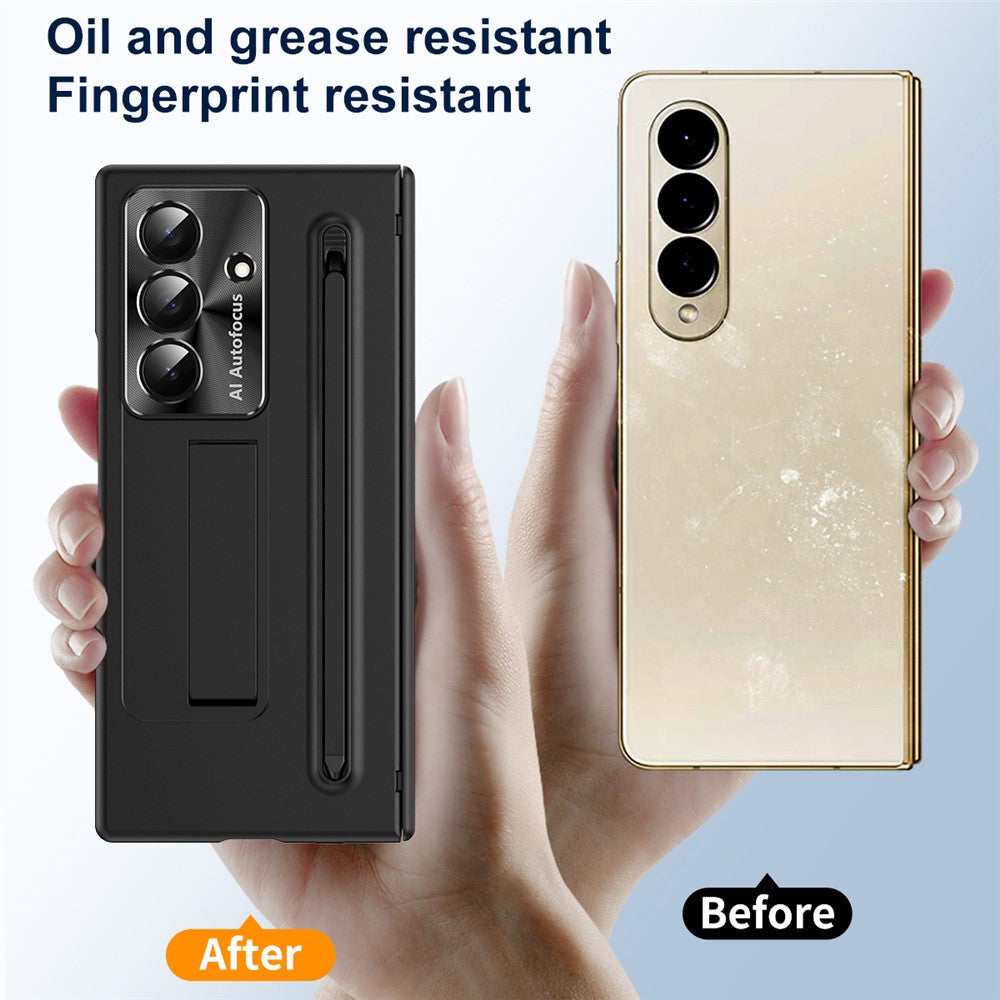 For Samsung Galaxy Z Fold7 5G Case PC Cell Phone Cover with Kickstand and Stylus Pen - Black