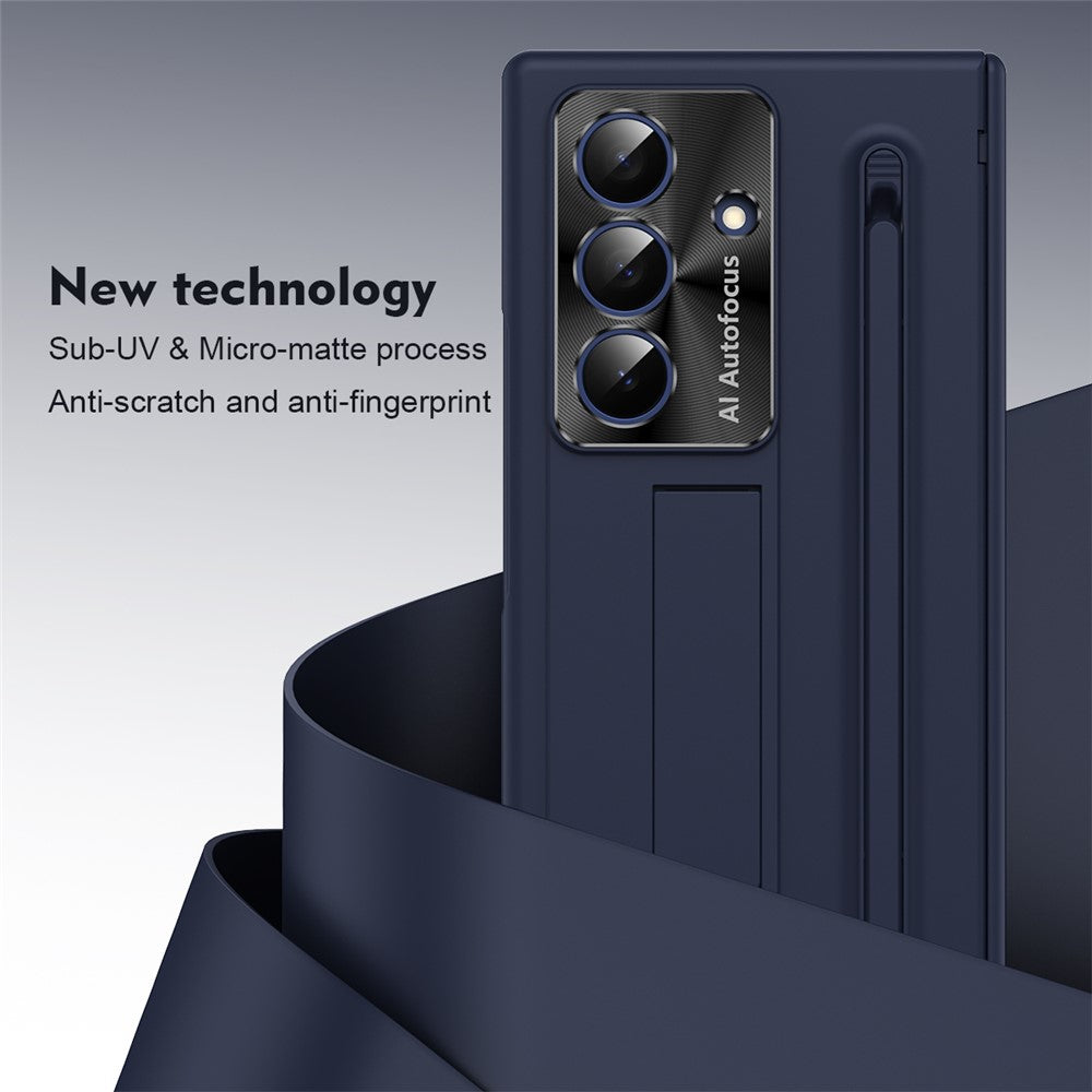 For Samsung Galaxy Z Fold7 5G Case PC Cell Phone Cover with Kickstand and Stylus Pen - Blue