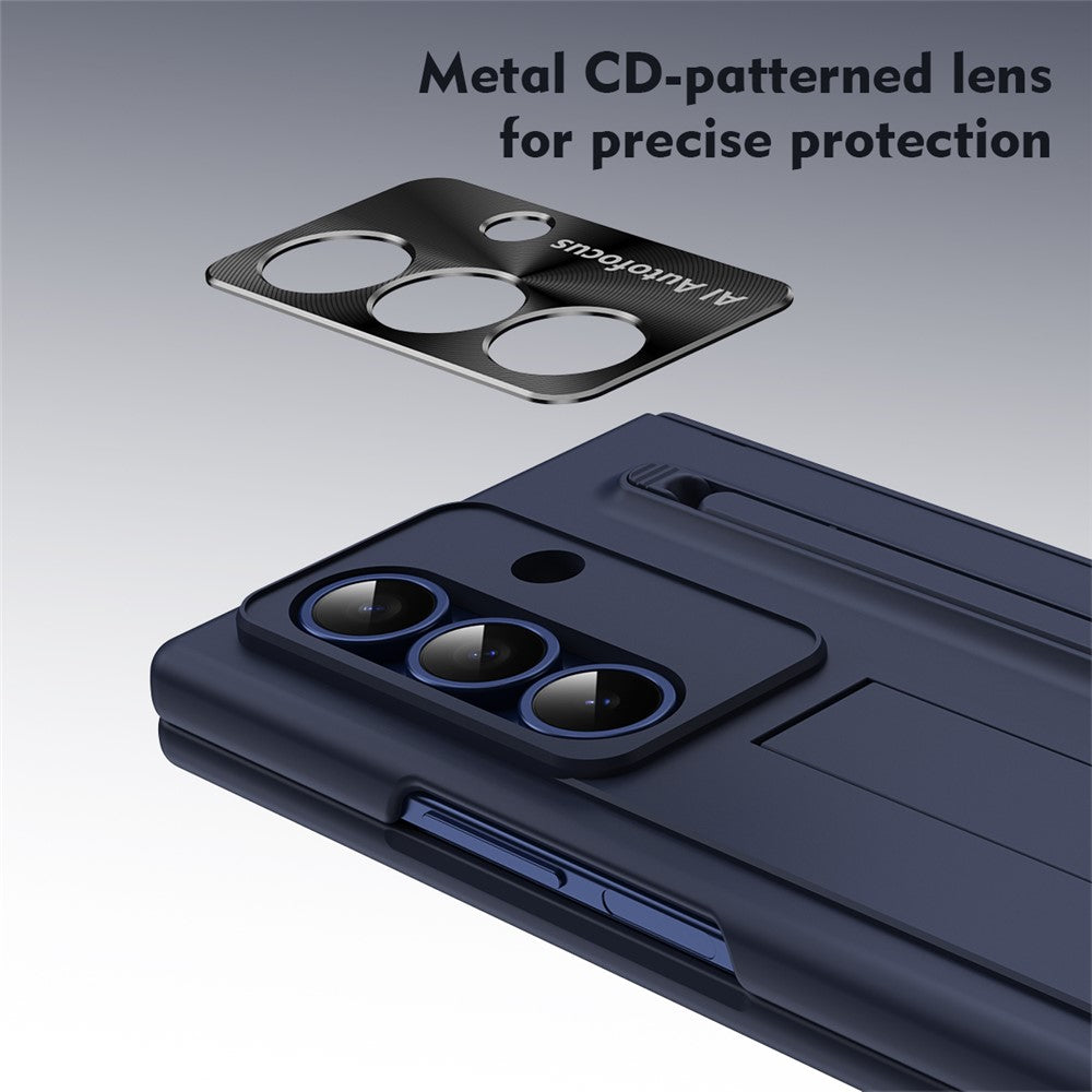 For Samsung Galaxy Z Fold7 5G Case PC Cell Phone Cover with Kickstand and Stylus Pen - Blue