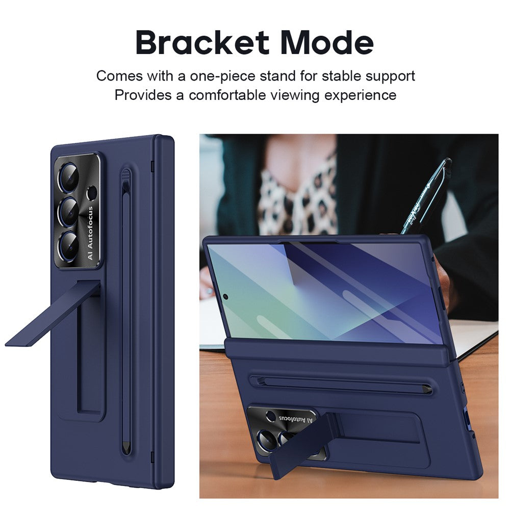 For Samsung Galaxy Z Fold7 5G Case PC Cell Phone Cover with Kickstand and Stylus Pen - Blue