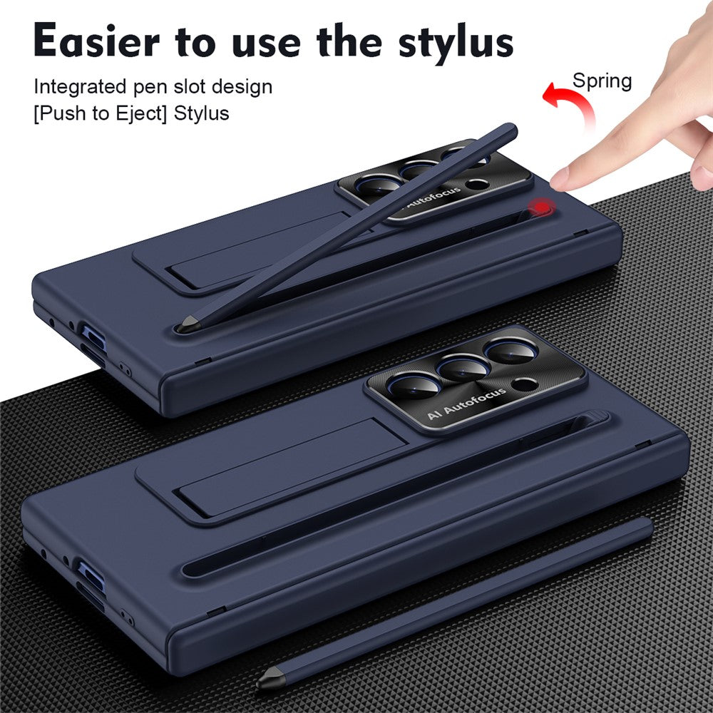 For Samsung Galaxy Z Fold7 5G Case PC Cell Phone Cover with Kickstand and Stylus Pen - Blue