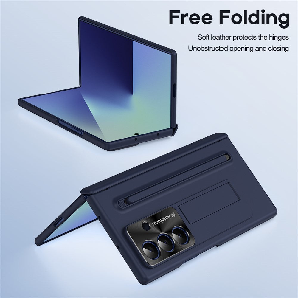 For Samsung Galaxy Z Fold7 5G Case PC Cell Phone Cover with Kickstand and Stylus Pen - Blue