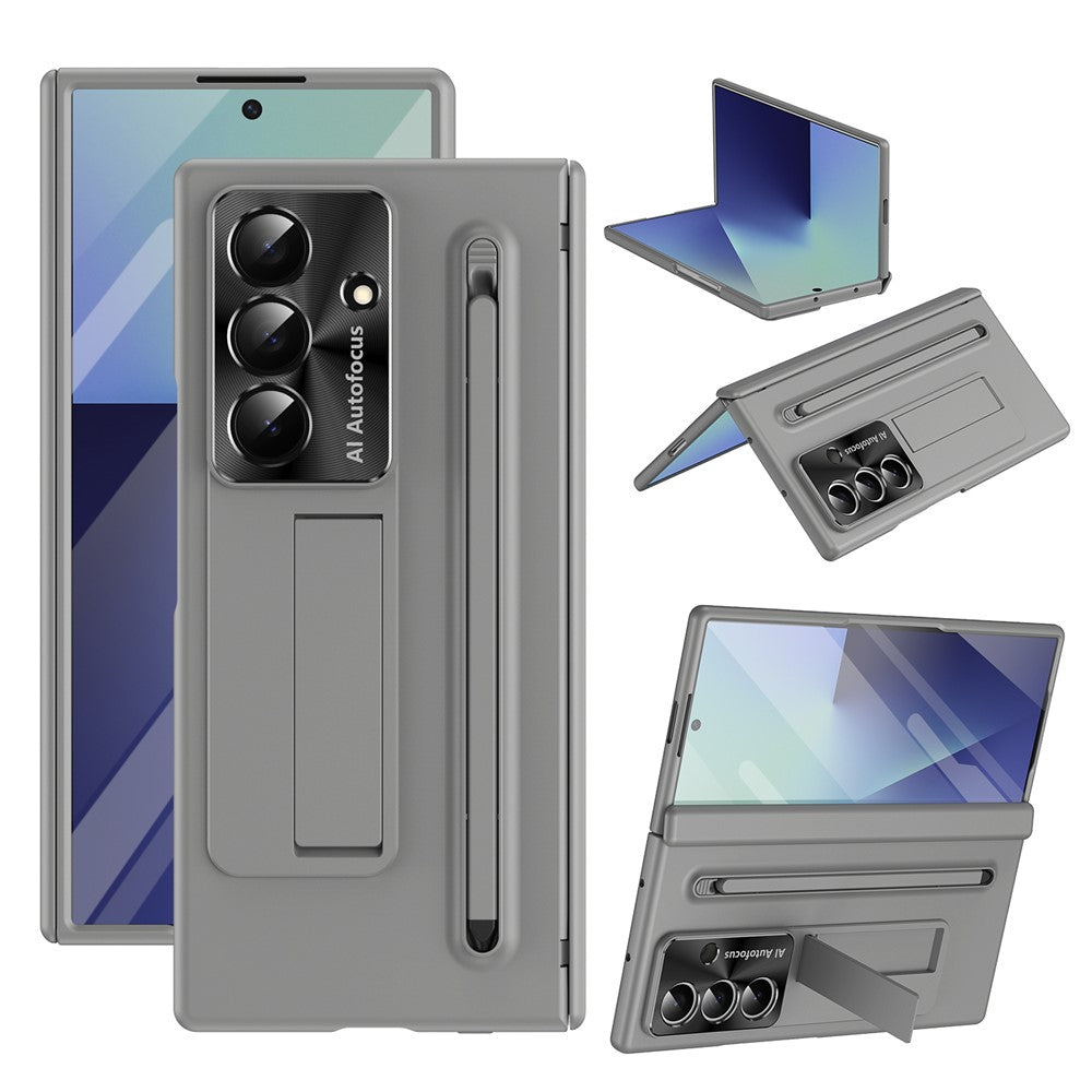 For Samsung Galaxy Z Fold7 5G Case PC Cell Phone Cover with Kickstand and Stylus Pen - Grey