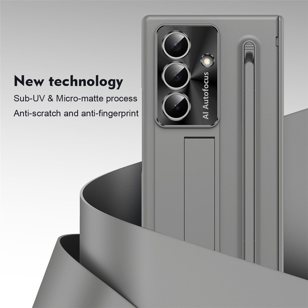 For Samsung Galaxy Z Fold7 5G Case PC Cell Phone Cover with Kickstand and Stylus Pen - Grey