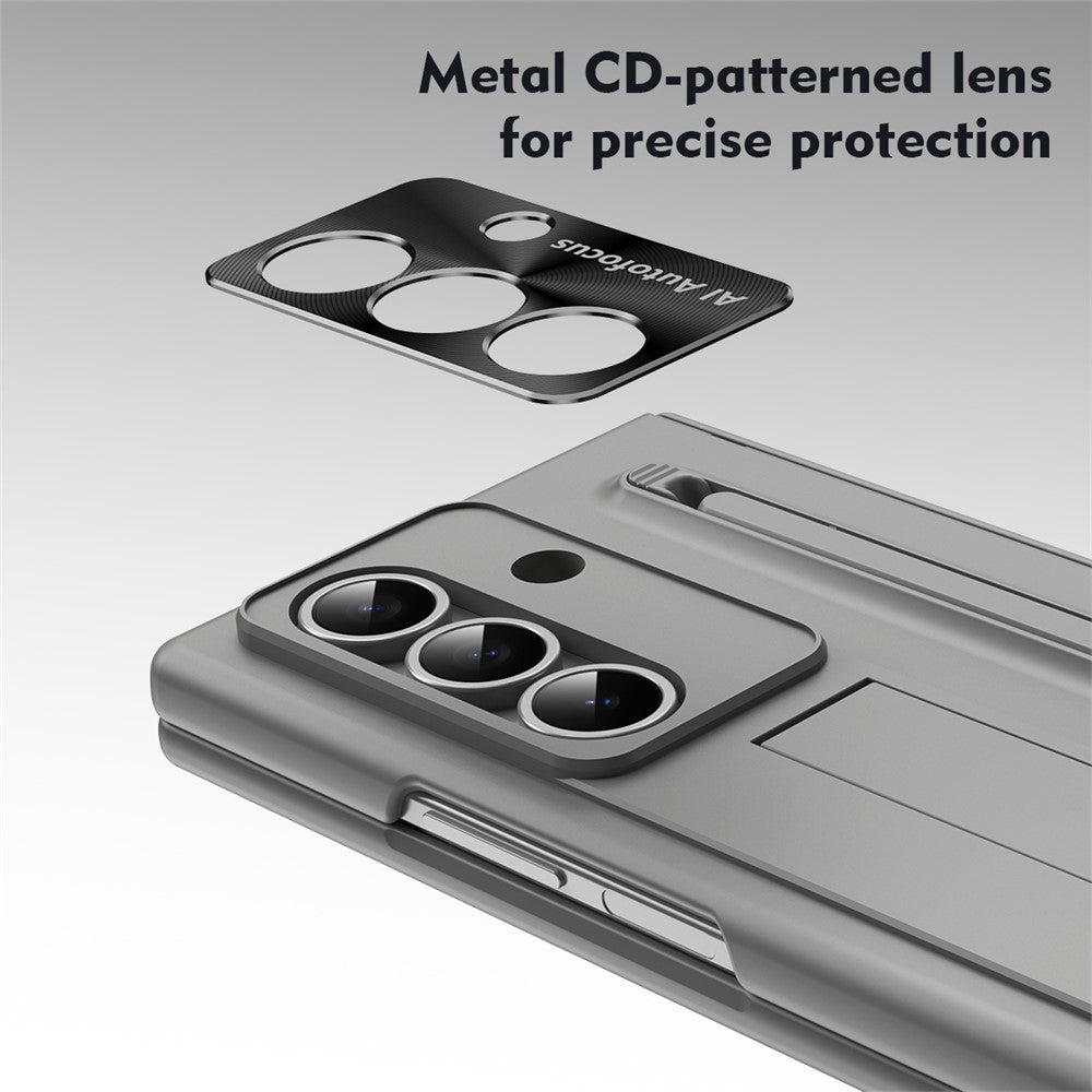 For Samsung Galaxy Z Fold7 5G Case PC Cell Phone Cover with Kickstand and Stylus Pen - Grey