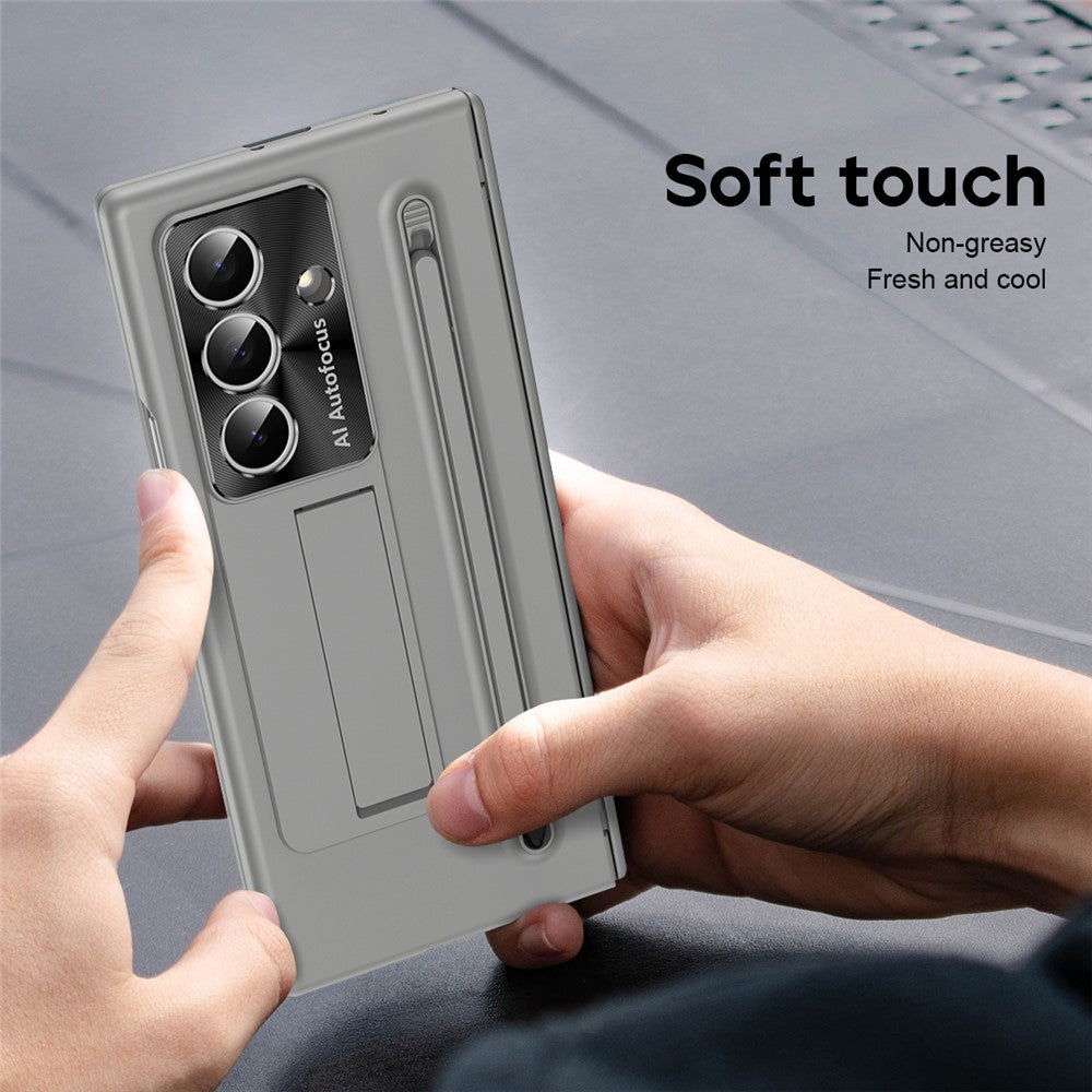 For Samsung Galaxy Z Fold7 5G Case PC Cell Phone Cover with Kickstand and Stylus Pen - Grey