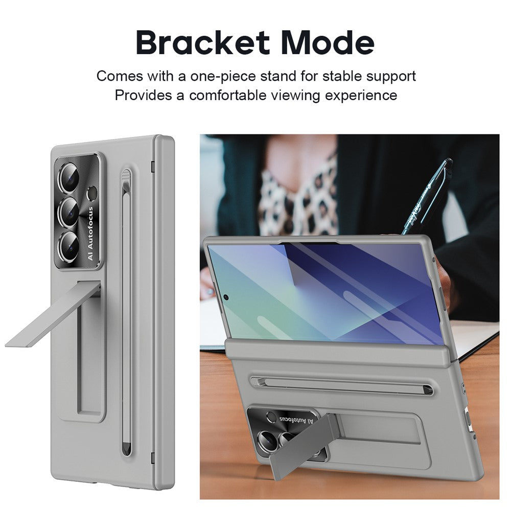 For Samsung Galaxy Z Fold7 5G Case PC Cell Phone Cover with Kickstand and Stylus Pen - Grey