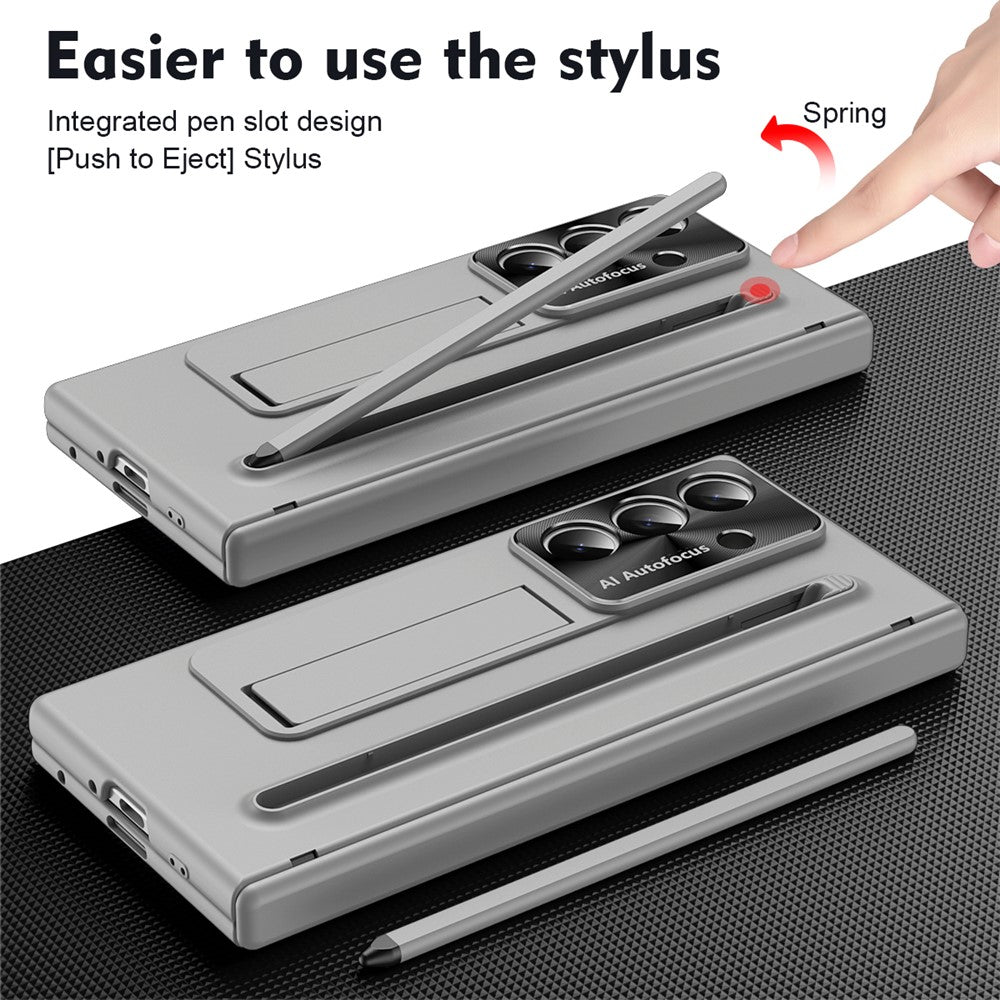 For Samsung Galaxy Z Fold7 5G Case PC Cell Phone Cover with Kickstand and Stylus Pen - Grey