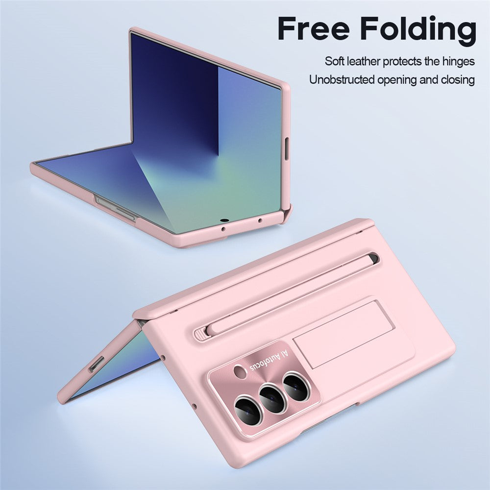 For Samsung Galaxy Z Fold7 5G Case PC Cell Phone Cover with Kickstand and Stylus Pen - Pink