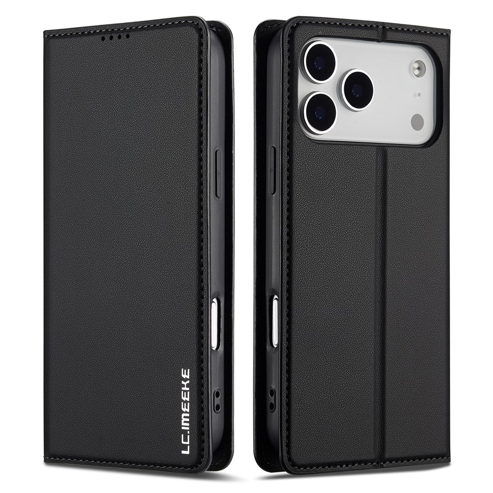 LC.IMEEKE L1 Series for iPhone 17 Pro Max Case PU Leather Wallet Stand Protective Phone Cover - Black