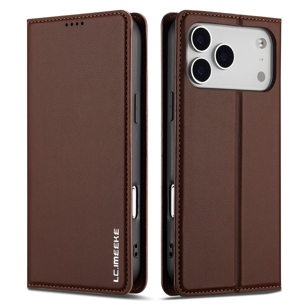 LC.IMEEKE L1 Series for iPhone 17 Pro Max Case PU Leather Wallet Stand Protective Phone Cover - Brown