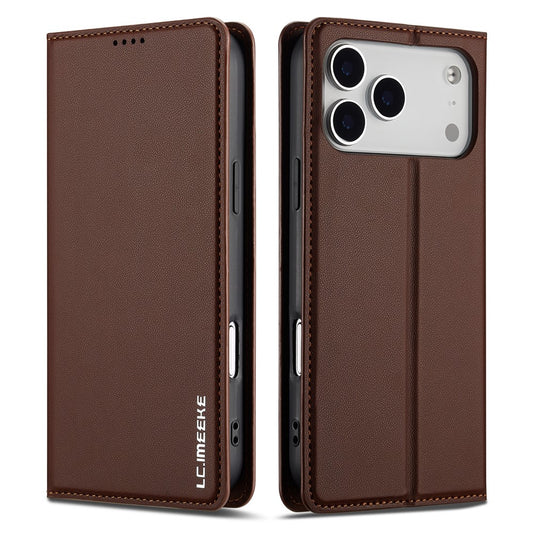 LC.IMEEKE L1 Series for iPhone 17 Pro Max Case PU Leather Wallet Stand Protective Phone Cover - Brown