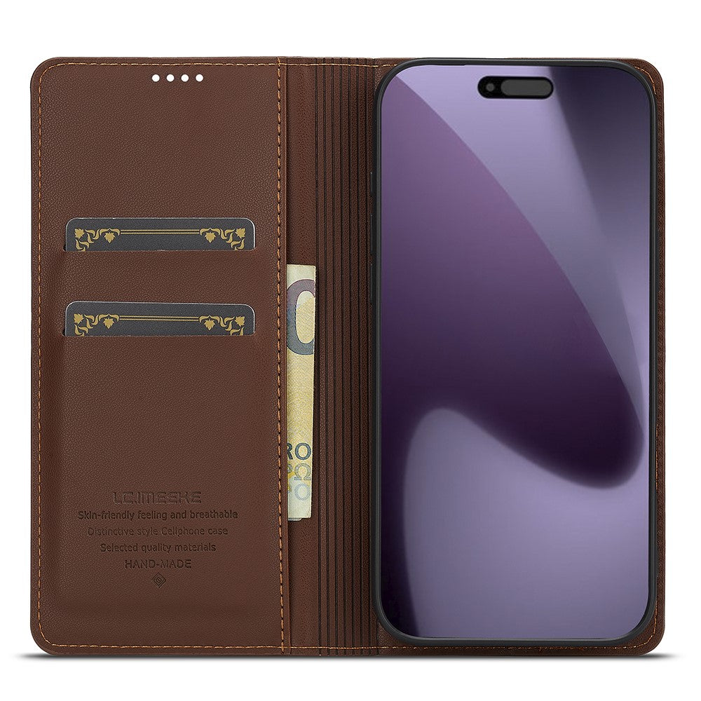 LC.IMEEKE L1 Series for iPhone 17 Pro Max Case PU Leather Wallet Stand Protective Phone Cover - Brown