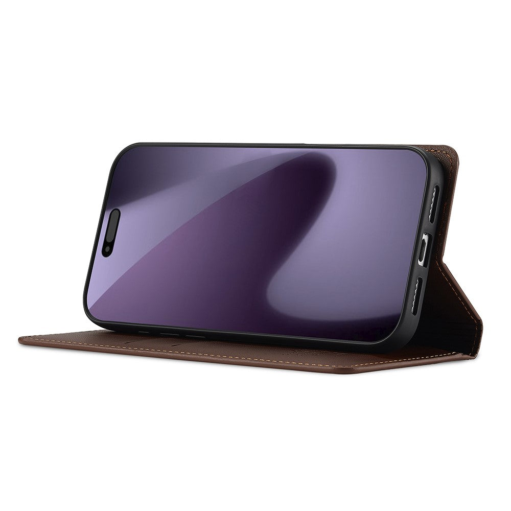 LC.IMEEKE L1 Series for iPhone 17 Pro Max Case PU Leather Wallet Stand Protective Phone Cover - Brown