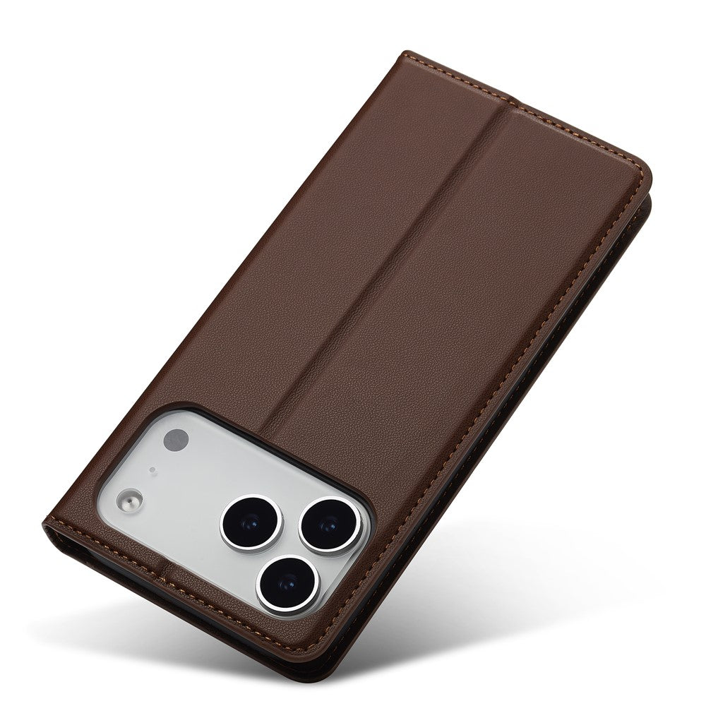 LC.IMEEKE L1 Series for iPhone 17 Pro Max Case PU Leather Wallet Stand Protective Phone Cover - Brown