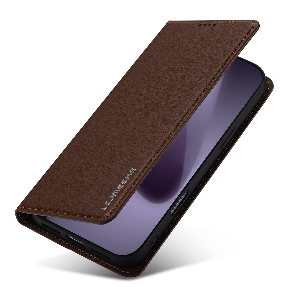 LC.IMEEKE L1 Series for iPhone 17 Pro Max Case PU Leather Wallet Stand Protective Phone Cover - Brown