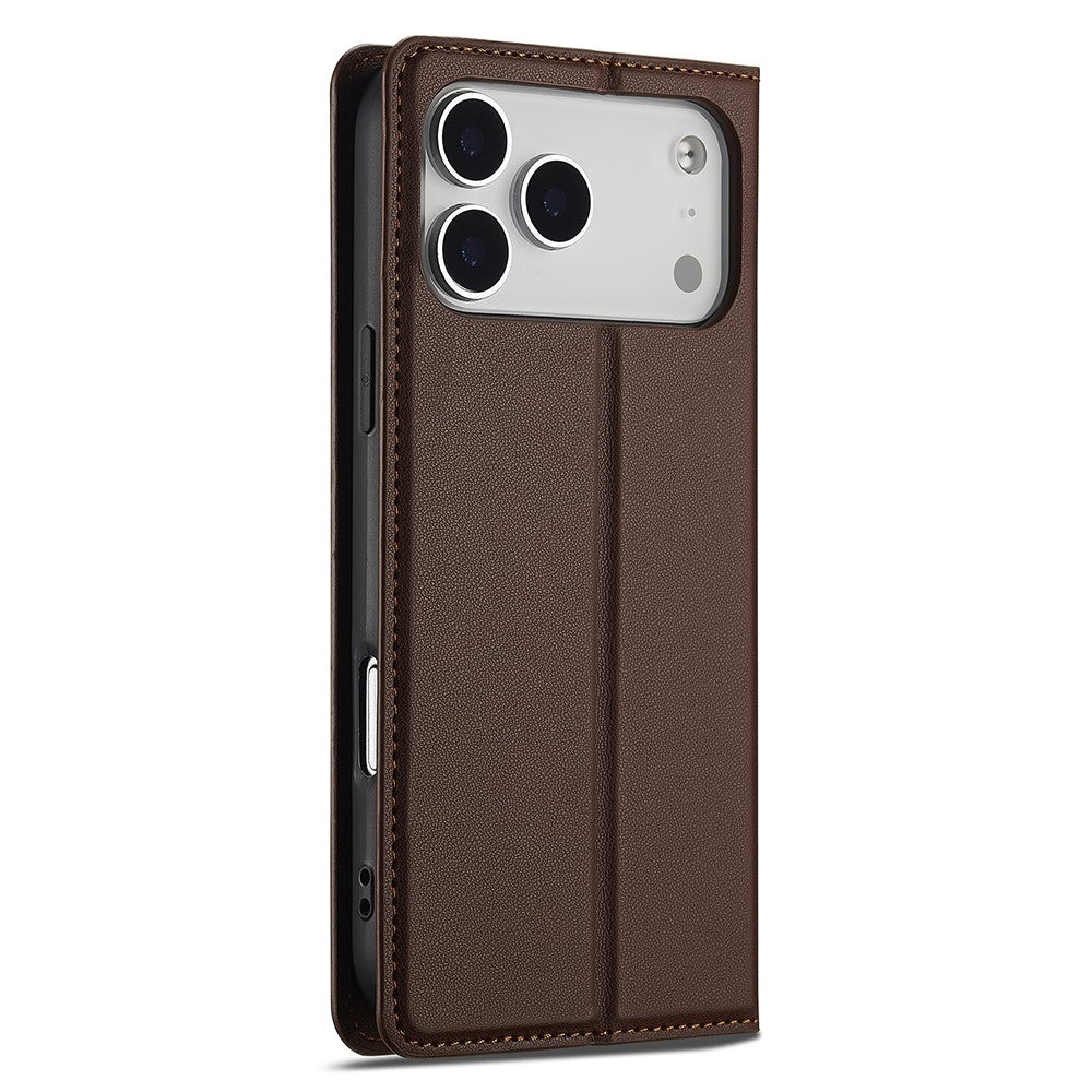 LC.IMEEKE L1 Series for iPhone 17 Pro Max Case PU Leather Wallet Stand Protective Phone Cover - Brown