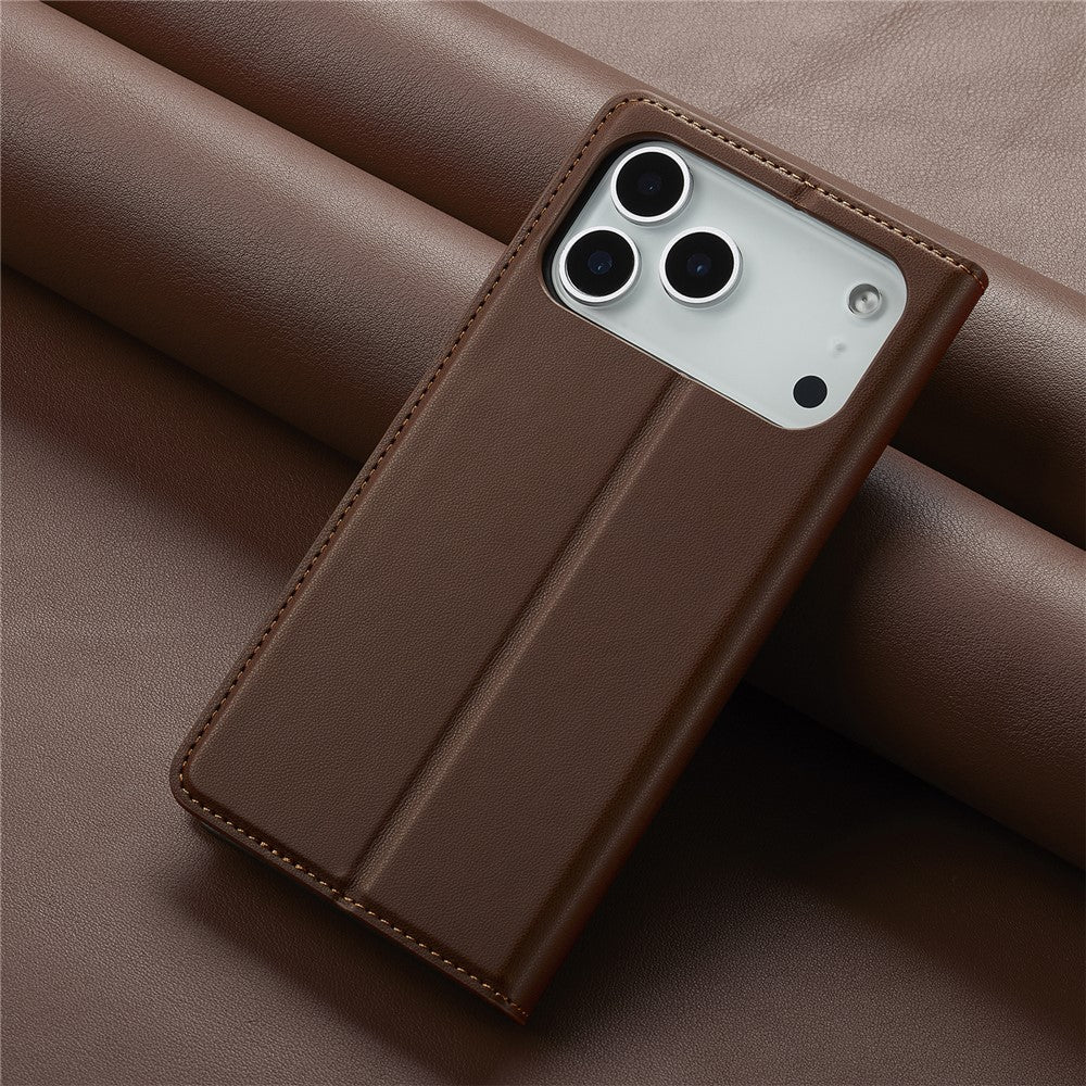 LC.IMEEKE L1 Series for iPhone 17 Pro Max Case PU Leather Wallet Stand Protective Phone Cover - Brown