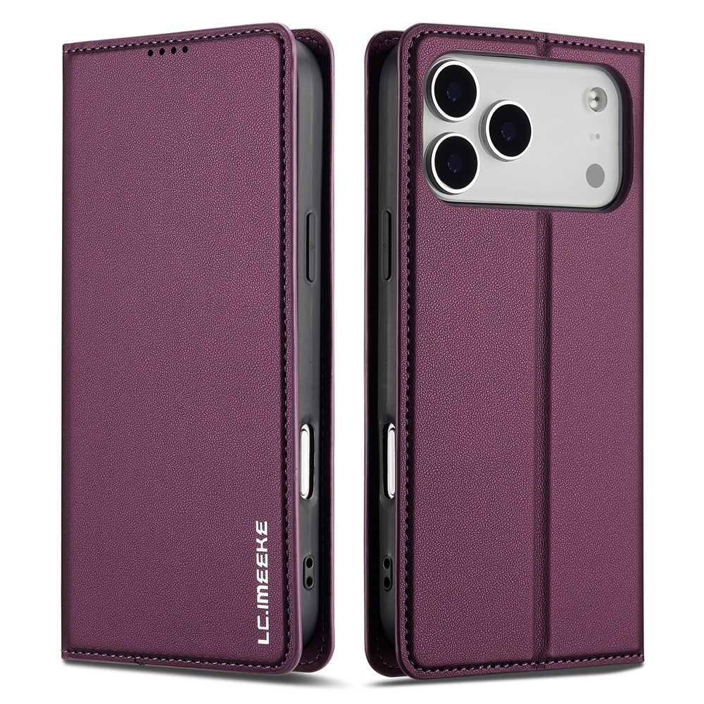 LC.IMEEKE L1 Series for iPhone 17 Pro Max Case PU Leather Wallet Stand Protective Phone Cover - Purple