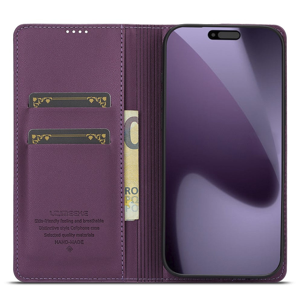 LC.IMEEKE L1 Series for iPhone 17 Pro Max Case PU Leather Wallet Stand Protective Phone Cover - Purple