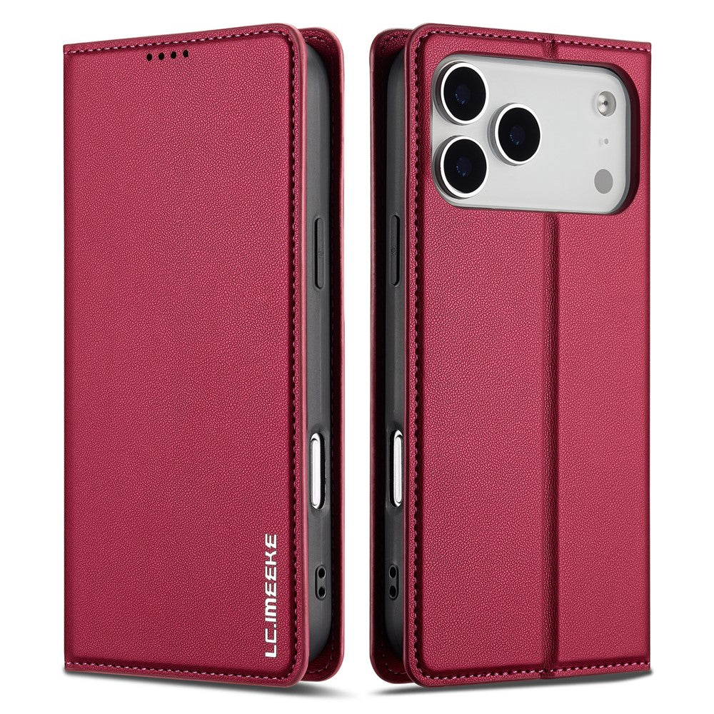 LC.IMEEKE L1 Series for iPhone 17 Pro Max Case PU Leather Wallet Stand Protective Phone Cover - Red