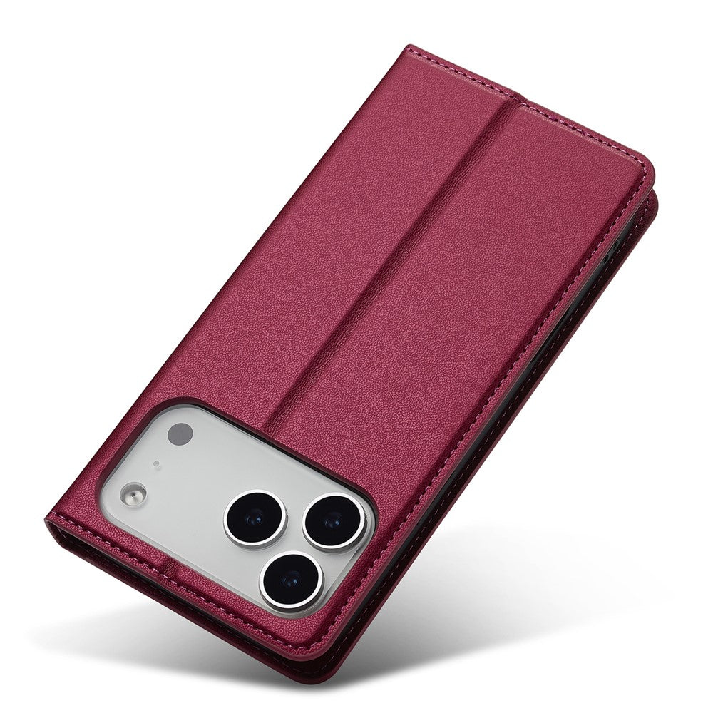 LC.IMEEKE L1 Series for iPhone 17 Pro Max Case PU Leather Wallet Stand Protective Phone Cover - Red