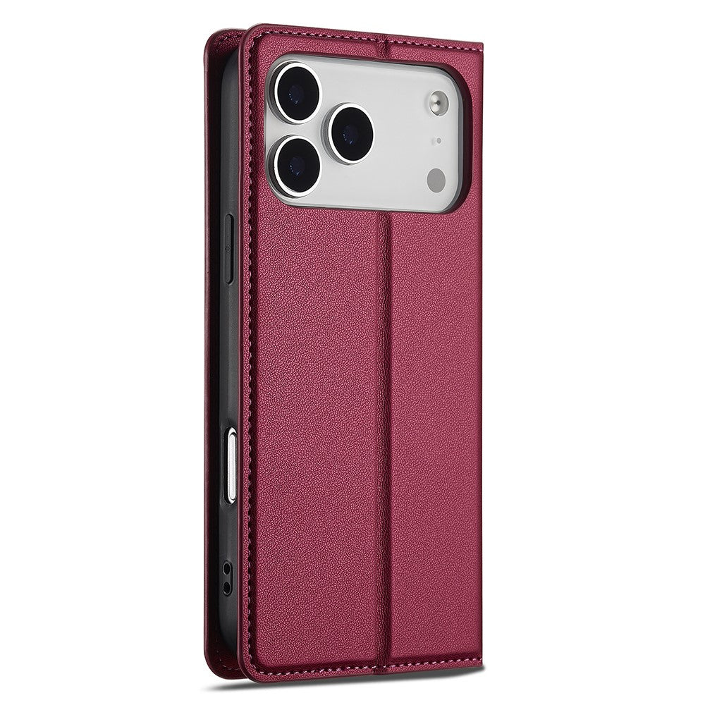 LC.IMEEKE L1 Series for iPhone 17 Pro Max Case PU Leather Wallet Stand Protective Phone Cover - Red