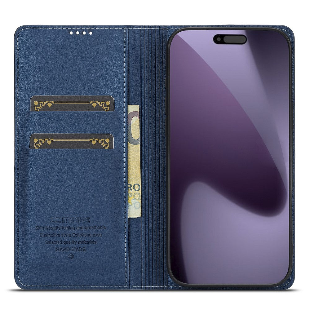 LC.IMEEKE L1 Series for iPhone 17 Pro Max Case PU Leather Wallet Stand Protective Phone Cover - Blue