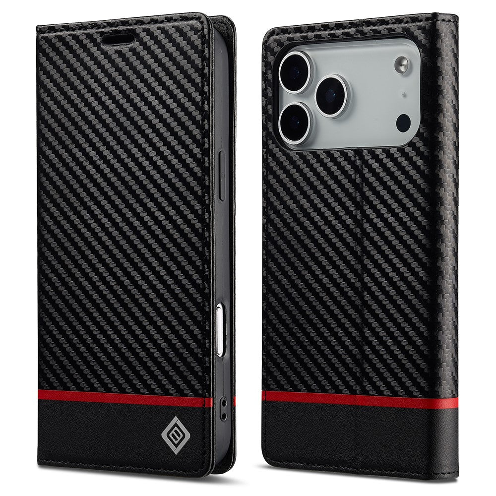 LC.IMEEKE For iPhone 17 Pro Max Wallet Case Carbon Fiber Texture Leather Phone Cover - Horizontal Stripe