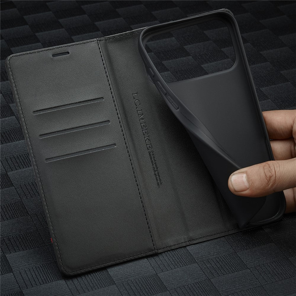 LC.IMEEKE For iPhone 17 Pro Max Wallet Case Carbon Fiber Texture Leather Phone Cover - Horizontal Stripe