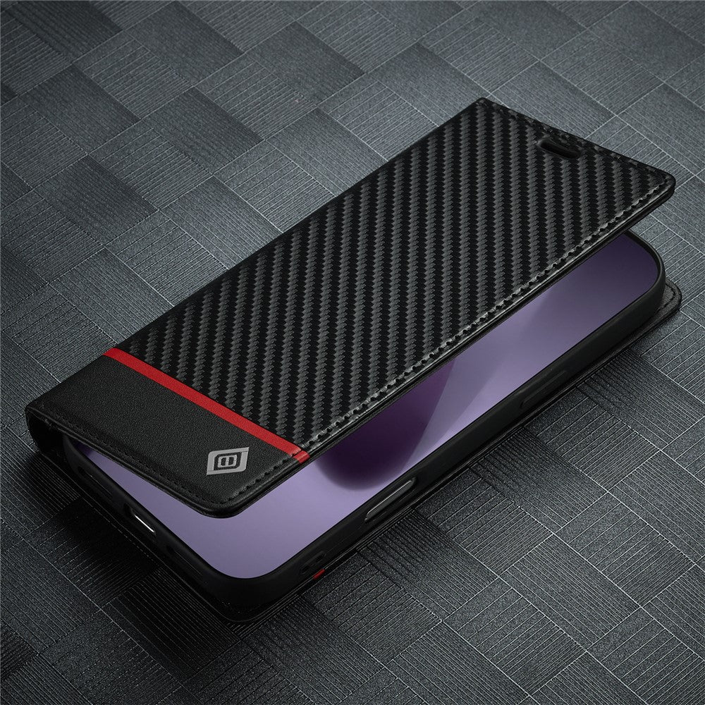 LC.IMEEKE For iPhone 17 Pro Max Wallet Case Carbon Fiber Texture Leather Phone Cover - Horizontal Stripe