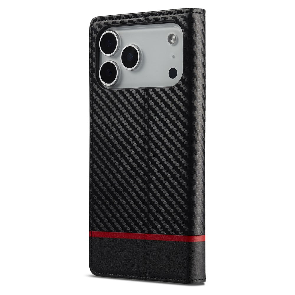 LC.IMEEKE For iPhone 17 Pro Max Wallet Case Carbon Fiber Texture Leather Phone Cover - Horizontal Stripe
