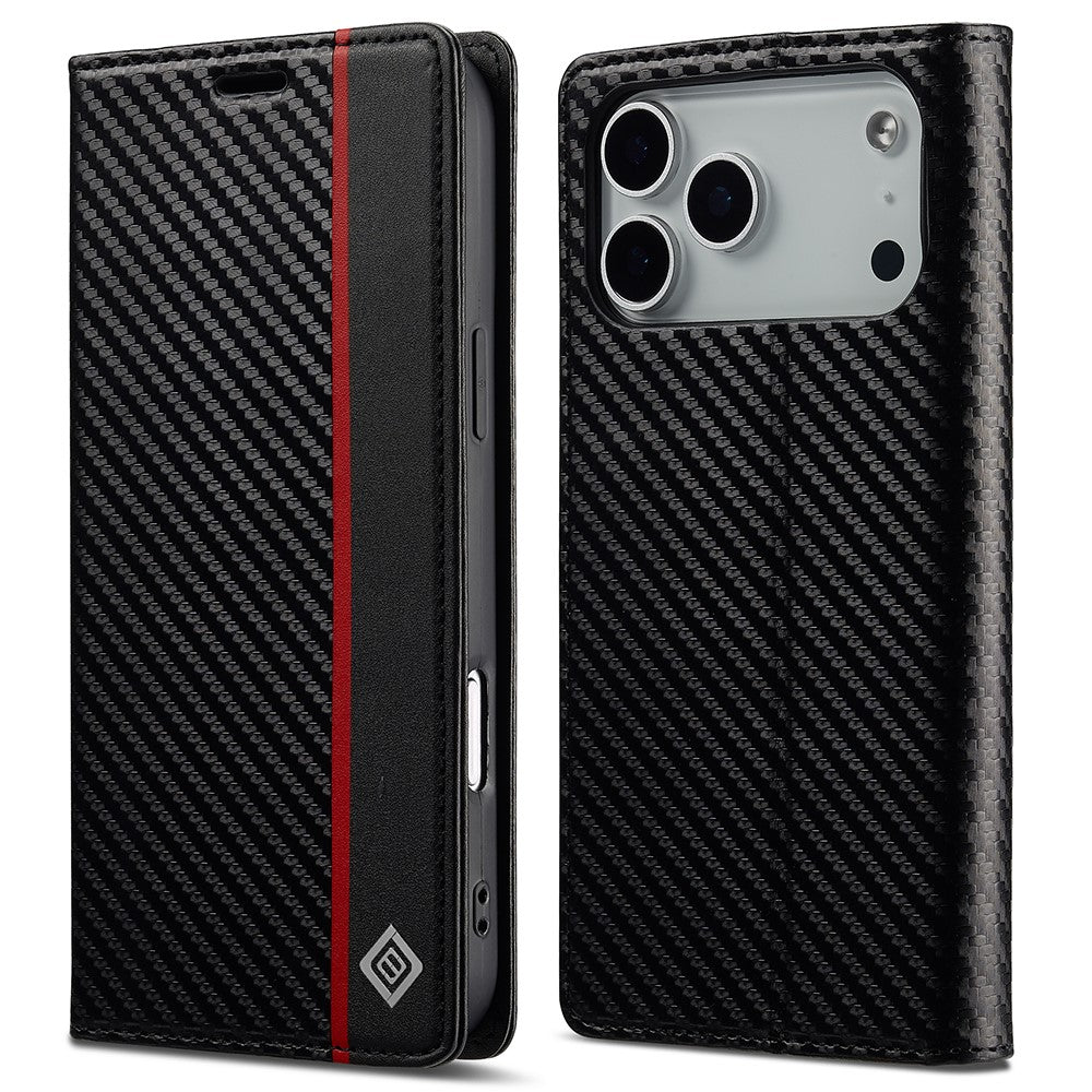 LC.IMEEKE For iPhone 17 Pro Max Wallet Case Carbon Fiber Texture Leather Phone Cover - Vertical Stripe