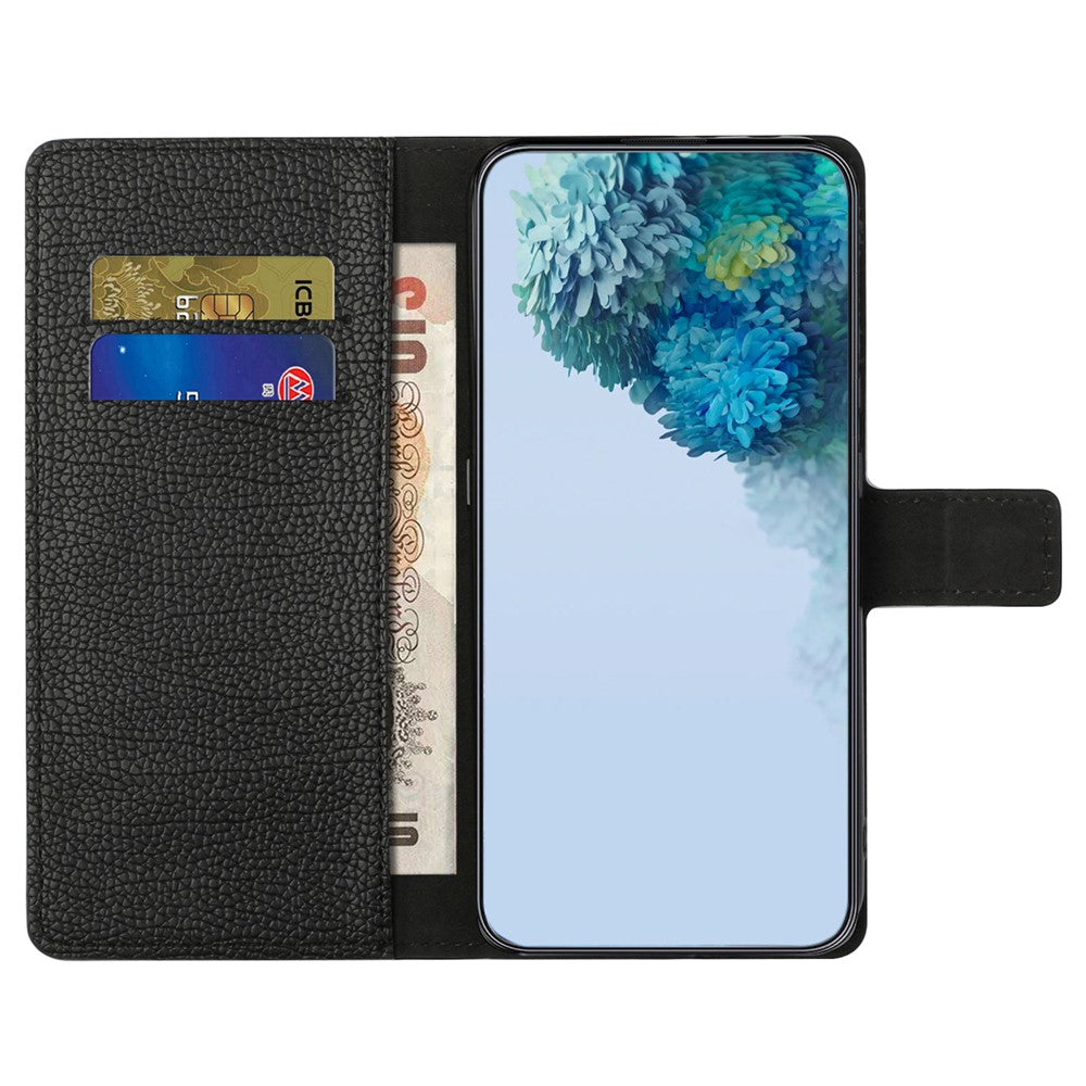For iPhone 17 Pro Max Case PU Leather Wallet Phone Cover Litchi Texture, Black