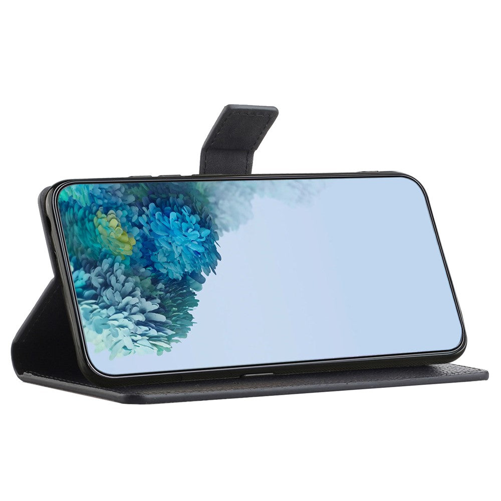 For iPhone 17 Pro Max Case PU Leather Wallet Phone Cover Litchi Texture, Black