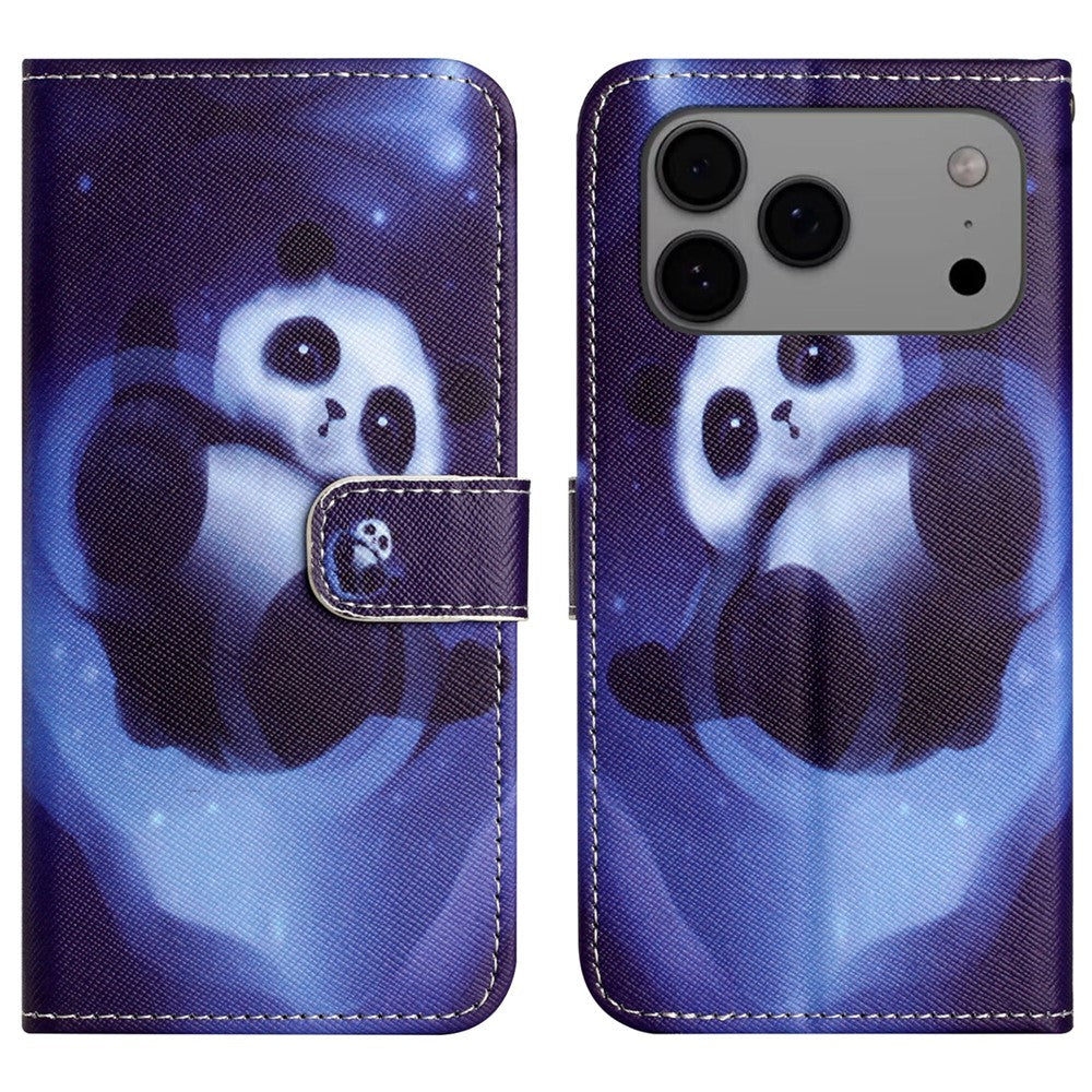 For iPhone 17 Pro Max Case Pattern Print PU Leather Wallet Phone Cover Cross Texture - Panda
