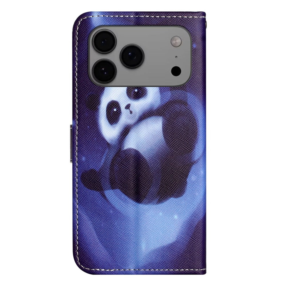 For iPhone 17 Pro Max Case Pattern Print PU Leather Wallet Phone Cover Cross Texture - Panda