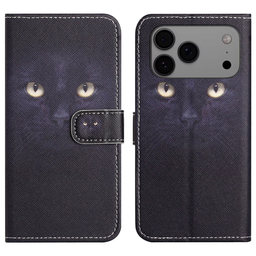 For iPhone 17 Pro Max Case Pattern Print PU Leather Wallet Phone Cover Cross Texture - Cat's Eye
