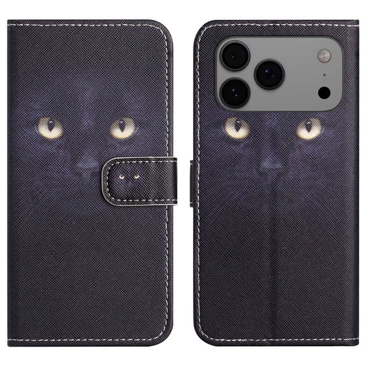 For iPhone 17 Pro Max Case Pattern Print PU Leather Wallet Phone Cover Cross Texture - Cat's Eye