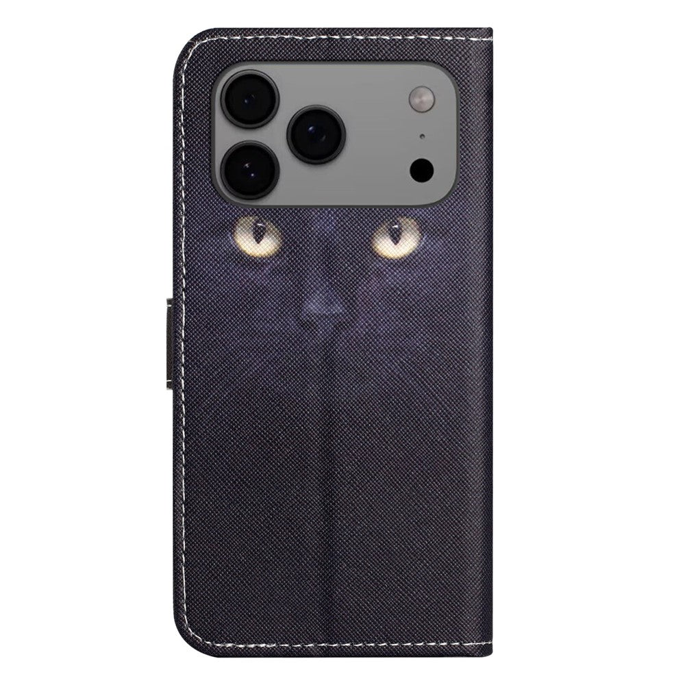 For iPhone 17 Pro Max Case Pattern Print PU Leather Wallet Phone Cover Cross Texture - Cat's Eye