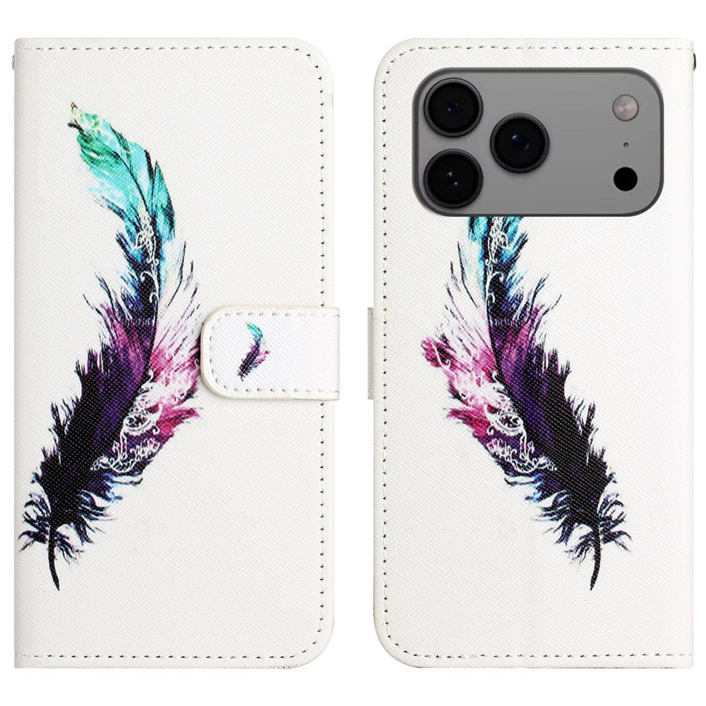 For iPhone 17 Pro Max Case Pattern Print PU Leather Wallet Phone Cover Cross Texture - Feather