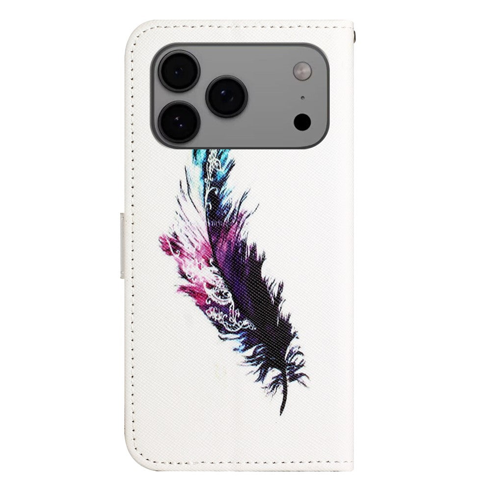 For iPhone 17 Pro Max Case Pattern Print PU Leather Wallet Phone Cover Cross Texture - Feather