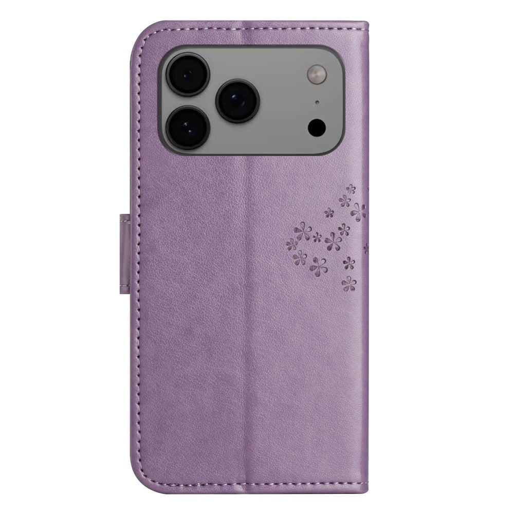 For iPhone 17 Pro Max Case PU Leather Owl Tree Imprinted Wallet Phone Cover with Strap - Purple