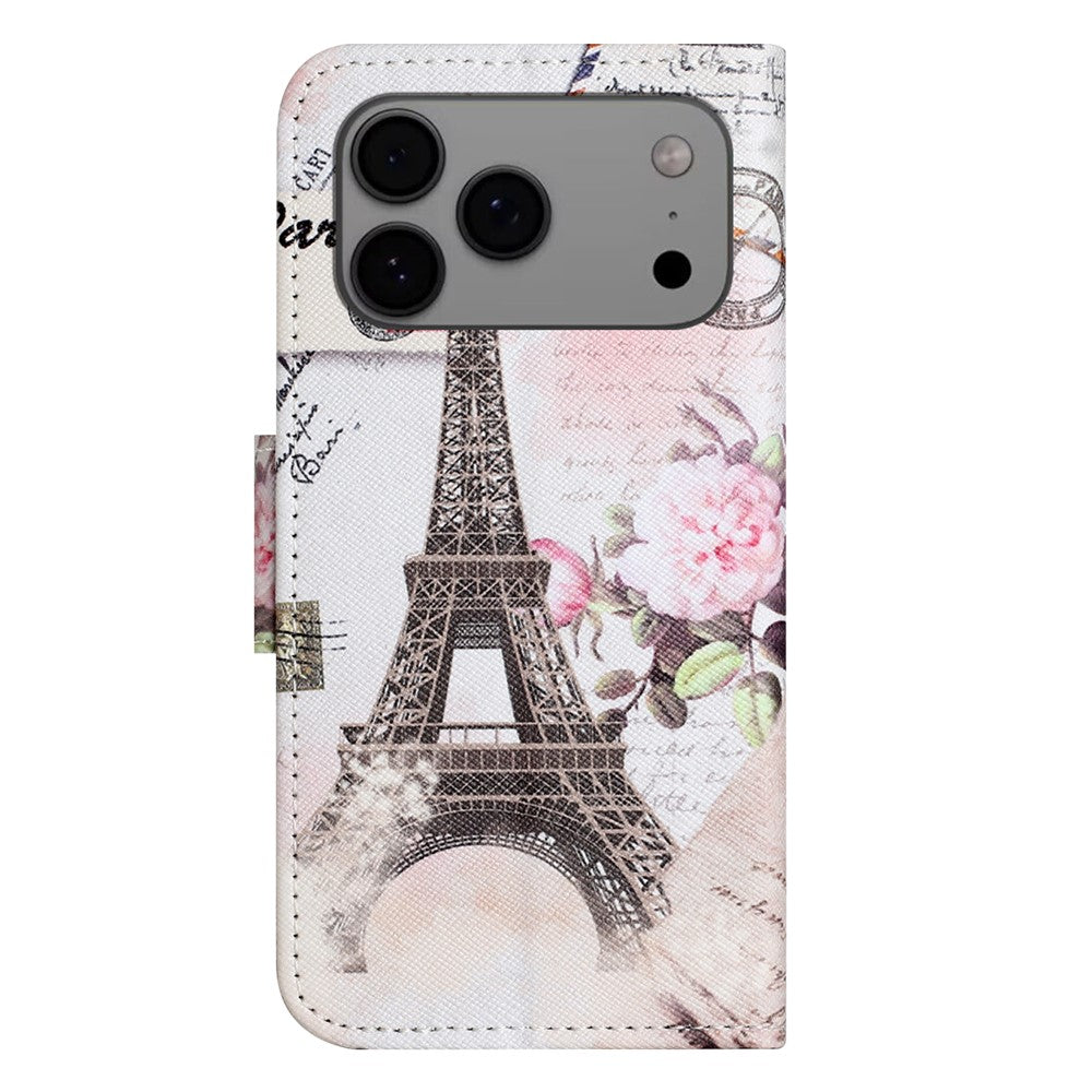For iPhone 17 Pro Max Case Pattern Printing Cross Texture Leather Phone Cover - Tower